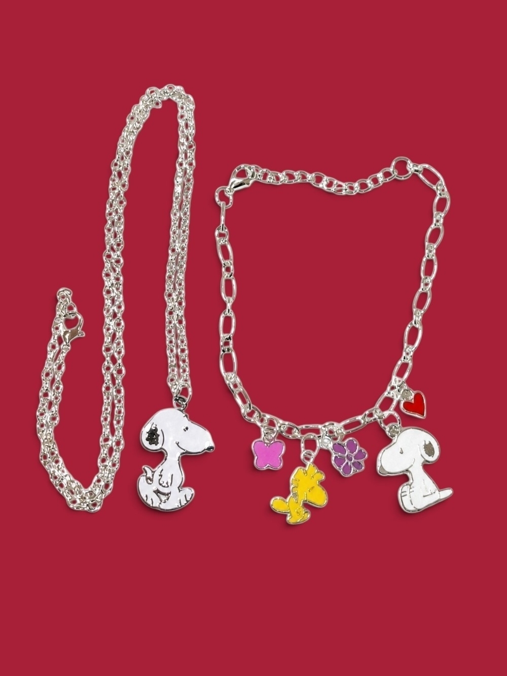 Peanuts -NWT, Snoopy Woodstock Necklace & Bracelet,Adjustable, Stainless, Enamel - Picture 4 of 7